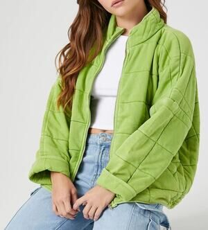 Forever 21 Chartreuse Lime Avocado Green Quilted Jacket M Medium Oversized